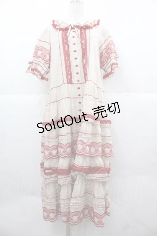 画像1: PINK HOUSE / いちごステッチレース使い水玉プリントワンピース  生成りＸ赤 I-25-12-02-066-LO-OP-SA-ZI (1)