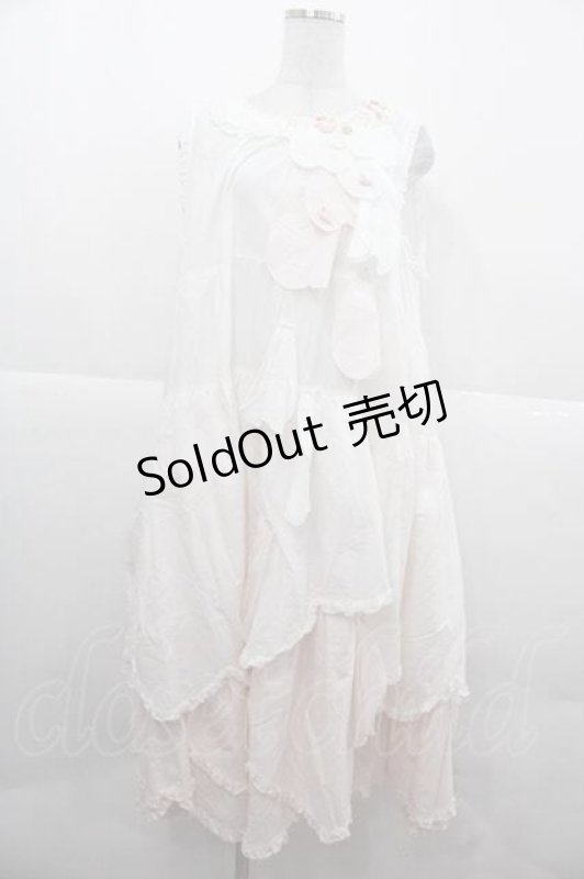 画像1: PINK HOUSE / 桜ひらり舞い散るフリルワンピース  白Ｘピンク I-25-12-02-067-LO-OP-SA-ZI (1)