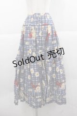 PINK HOUSE / チェック&マーガレット柄前開きスカート  ブルー I-25-12-02-079-LO-SK-SA-ZI