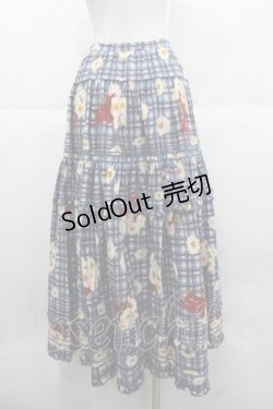画像2: PINK HOUSE / チェック&マーガレット柄前開きスカート  ブルー I-25-12-02-079-LO-SK-SA-ZI
