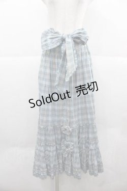 画像1: PINK HOUSE / マドラスチェックサッシュベルト付前開きスカート  ブルー I-25-12-02-084-LO-SK-SA-ZI