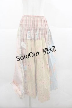 画像1: PINK HOUSE / チェック&キューピー柄パッチワークスカート  ピンク I-25-12-02-085-LO-SK-SA-ZI