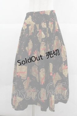 画像1: WONDERFUL WORLD / テディベア柄前開きスカート  ブラック I-25-12-02-087-LO-SK-SA-ZI