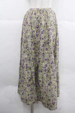 画像1: PINK HOUSE / すみれ柄スカート  グリーンＸ白Ｘ紫 I-25-12-02-090-LO-SK-SA-ZI