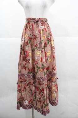 画像1: PINK HOUSE / スカーレットキャンドルプリントスカート  赤 I-25-12-02-095-LO-SK-SA-ZI