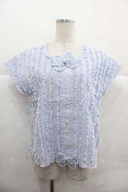 画像1: PINK HOUSE / フリル使いブラウス  ミズイロストライプ I-25-12-02-012-LO-BL-SA-ZI