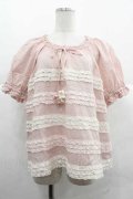 PINK HOUSE / 配色フリルローンブラウス  ピンク I-25-12-02-002-LO-BL-SA-ZI