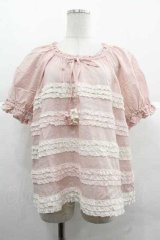 PINK HOUSE / 配色フリルローンブラウス  ピンク I-25-12-02-002-LO-BL-SA-ZI