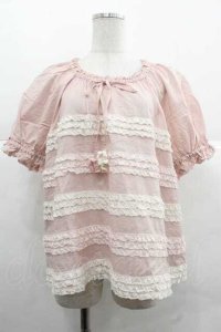 PINK HOUSE / 配色フリルローンブラウス  ピンク I-25-12-02-002-LO-BL-SA-ZI
