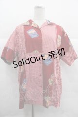 PINK HOUSE / キューピー柄パッチワークシャツ  レッド I-25-12-02-017-LO-BL-SA-ZI