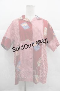 PINK HOUSE / キューピー柄パッチワークシャツ  レッド I-25-12-02-017-LO-BL-SA-ZI