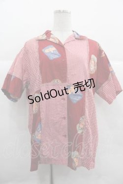 画像1: PINK HOUSE / キューピー柄パッチワークシャツ  レッド I-25-12-02-017-LO-BL-SA-ZI