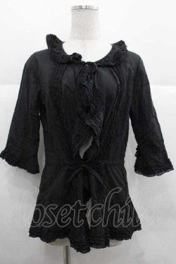 画像1: PINK HOUSE / フリルオーバーブラウス  ブラック I-25-12-02-020-LO-BL-SA-ZI