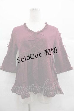 画像1: PINK HOUSE / 袖ミニリボンVネックチュニックシャツ  ボルドー I-25-12-02-023-LO-BL-SA-ZI