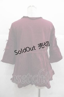 画像2: PINK HOUSE / 袖ミニリボンVネックチュニックシャツ  ボルドー I-25-12-02-023-LO-BL-SA-ZI