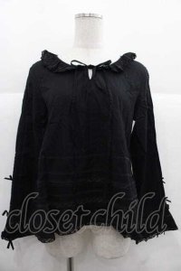 PINK HOUSE / レースストライプ長袖ブラウス  ブラック I-25-12-02-025-LO-BL-SA-ZI