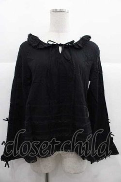 画像1: PINK HOUSE / レースストライプ長袖ブラウス  ブラック I-25-12-02-025-LO-BL-SA-ZI