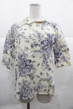 画像1: PINK HOUSE / 丸襟チャイナボタン花柄ブラウス  キナリ×ブルー I-25-12-02-027-LO-BL-SA-ZI