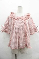 PINK HOUSE / ギンガムチェックパッチワークフリルブラウス  ピンク I-25-12-02-004-LO-BL-SA-ZI