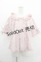 PINK HOUSE / ギンガムチェックパッチワークフリルブラウス  ピンク I-25-12-02-004-LO-BL-SA-ZI
