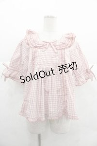 PINK HOUSE / ギンガムチェックパッチワークフリルブラウス  ピンク I-25-12-02-004-LO-BL-SA-ZI