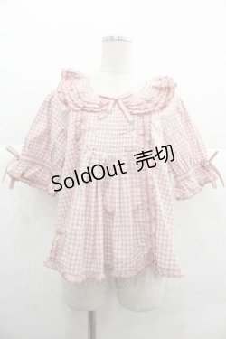 画像1: PINK HOUSE / ギンガムチェックパッチワークフリルブラウス  ピンク I-25-12-02-004-LO-BL-SA-ZI