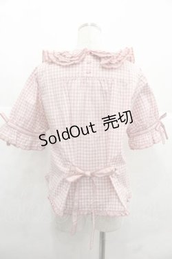 画像2: PINK HOUSE / ギンガムチェックパッチワークフリルブラウス  ピンク I-25-12-02-004-LO-BL-SA-ZI