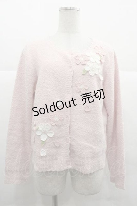 画像1: PINK HOUSE / 桜モチーフ使いニットカーディガン  ピンク I-25-12-02-037-LO-TO-SA-ZI (1)