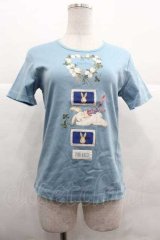PINK HOUSE / White Cloverリース＆sleeping rabbitプリントカットソー  ブルー I-25-12-02-038-LO-TO-SA-ZI