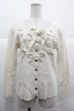 画像1: PINK HOUSE / リボン&カメリアモチーフニットカーディガン  アイボリー I-25-12-02-040-LO-TO-SA-ZI