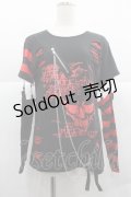 ACDC RAG / チェーン繋ぎクラッシュカットソー  黒Ｘ赤 I-25-12-06-038-PU-TO-SA-ZI