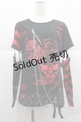 ACDC RAG / チェーン繋ぎクラッシュカットソー  黒Ｘ赤 I-25-12-06-038-PU-TO-SA-ZI