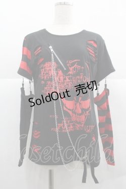 画像1: ACDC RAG / チェーン繋ぎクラッシュカットソー  黒Ｘ赤 I-25-12-06-038-PU-TO-SA-ZI