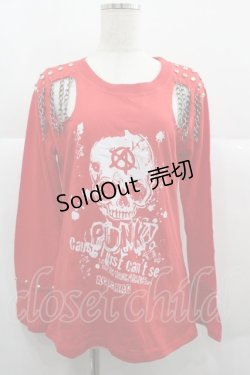 画像1: ACDC RAG / ドクロプリントチェーンカットソー  赤Ｘ白Ｘシルバー I-25-12-06-041-PU-TO-SA-ZI