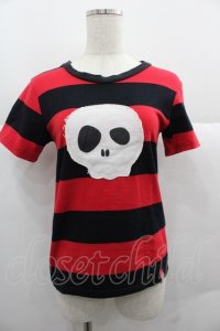 HANGRY&ANGRY / ボーダー半袖カットソー  黒Ｘ赤 I-25-12-06-042-HN-TO-SA-ZI