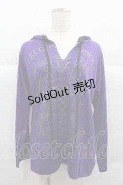 画像1: ALGONQUINS / 市松ラメ柄フードカットソー  紫ｘ黒 I-25-12-06-047-AL-TO-SA-ZI