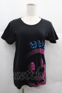 画像1: WORLD WIDE LOVE！(Rydia) / ラメスマイルプリント半袖カットソー  黒Ｘ濃ピンク I-25-12-06-048-PU-TO-SA-ZI