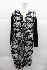 SEX POT ReVeNGe / 薔薇シルエット柄フードロングカーディガン M 黒Ｘ白 I-25-12-06-049-SP-TO-SA-ZI