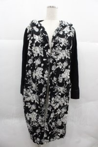 SEX POT ReVeNGe / 薔薇シルエット柄フードロングカーディガン M 黒Ｘ白 I-25-12-06-049-SP-TO-SA-ZI