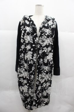 画像1: SEX POT ReVeNGe / 薔薇シルエット柄フードロングカーディガン M 黒Ｘ白 I-25-12-06-049-SP-TO-SA-ZI