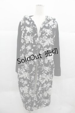 画像1: SEX POT ReVeNGe / 薔薇シルエット柄フードロングカーディガン M 黒Ｘ白 I-25-12-06-049-SP-TO-SA-ZI