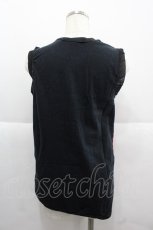 画像2: Banana Fish / ボーダー&チェックドクロ切替ノースリーブカーディガン  黒Ｘ赤 I-25-12-06-051-PU-TO-SA-ZT182 (2)