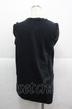 画像2: Banana Fish / ボーダー&チェックドクロ切替ノースリーブカーディガン  黒Ｘ赤 I-25-12-06-051-PU-TO-SA-ZI