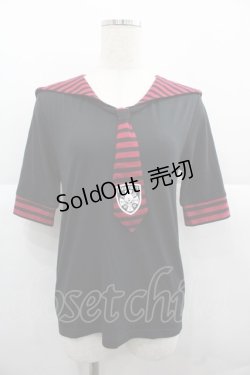 画像1: Deorart / ボーダーセーラー半袖カットソー M 黒Ｘ赤 I-25-12-06-055-PU-TO-SA-ZI