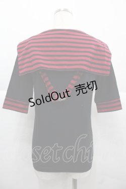 画像2: Deorart / ボーダーセーラー半袖カットソー M 黒Ｘ赤 I-25-12-06-055-PU-TO-SA-ZI