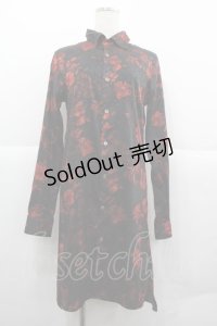 CIVARIZE / 薔薇柄シャツ 44 黒Ｘ赤 I-25-12-06-058-GO-BL-SA-ZI
