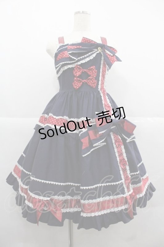 画像1: BABY,THE STARS SHINE BRIGHT / ねこくみゃちゃんからのPresent Ribbonジャンパースカート  ネイビー I-25-12-06-069-BA-OP-SA-ZI (1)