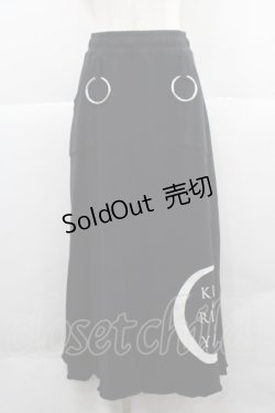 画像1: KRY CLOTHING / ロゴプリントカットロングスカート  黒Ｘ白 I-25-12-06-100-EL-SK-SA-ZI