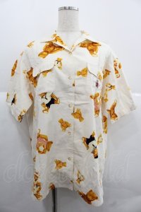 PINK HOUSE / テディベアがら半袖開襟シャツ L アイボリー I-25-12-06-012-LO-BL-SA-ZI