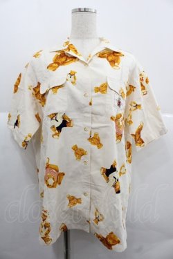 画像1: PINK HOUSE / テディベアがら半袖開襟シャツ L アイボリー I-25-12-06-012-LO-BL-SA-ZI